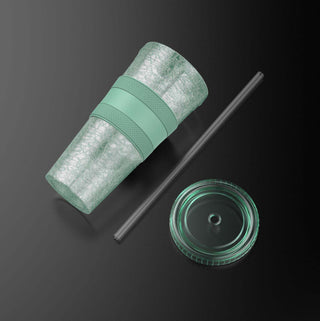 Freezable Iced Coffee Cup with Lid and Straw - Reusable Insulated Ice Tumbler with Grip Sleeve