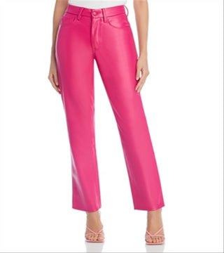 Calça jeans Good American de couro sintético Good Icon, cintura alta, perna reta, rosa, tamanho 6
