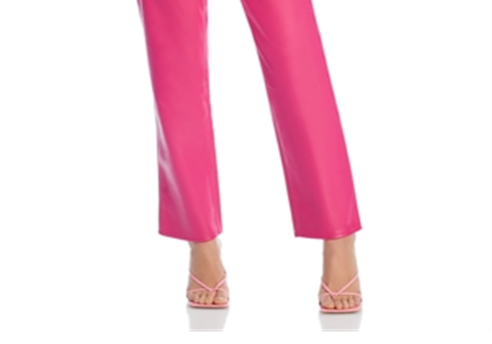 Calça jeans Good American de couro sintético Good Icon, cintura alta, perna reta, rosa, tamanho 6