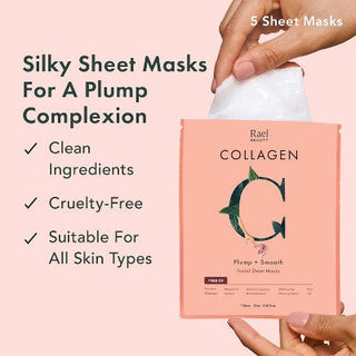 Rael Beauty Collagen Facial Sheet Masks 5ct/4.2oz - New