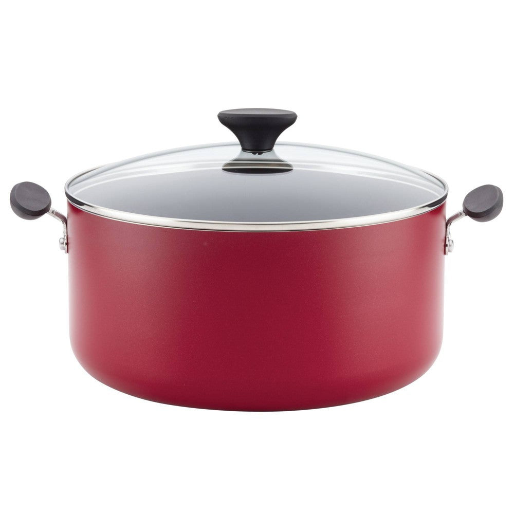 Farberware Reliance 10qt Aluminum Nonstick Wide Stock Pot Red Large Cooking Pot Glass Lid Dishwasher  Oven Safe
