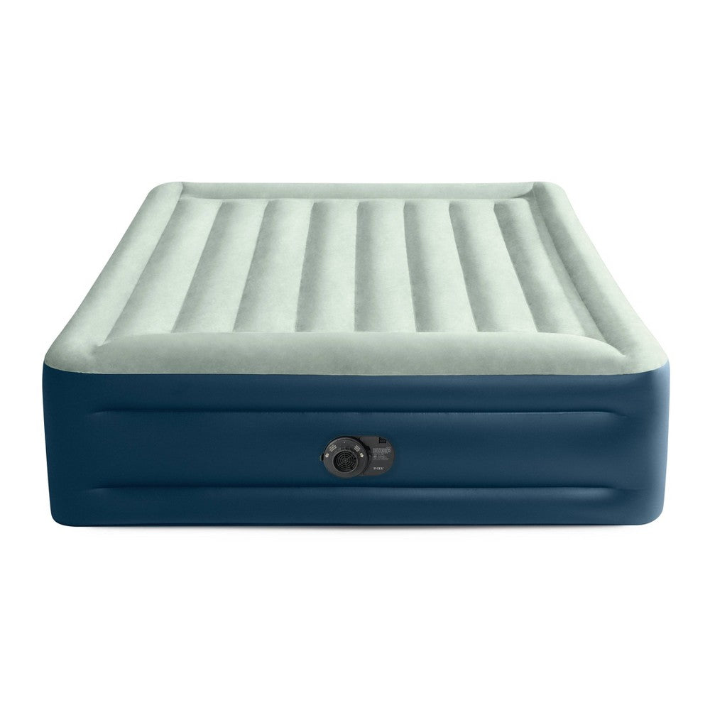 Intex Elevated 18 Pillow Rest Queen Air Mattress with Internal Pump  OffWhiteBlue
