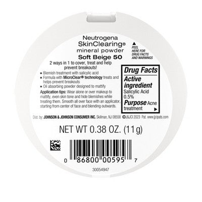 Neutrogena Skin Clearing Pressed Powder 50 Soft Beige 0.38oz - New
