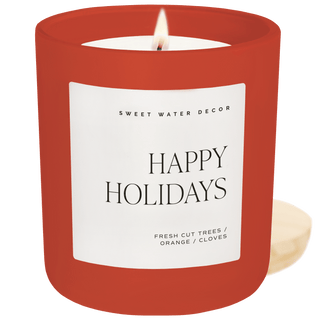 Happy Holidays Soy Candle - Red Matte Jar - 15 oz (Christmas)
