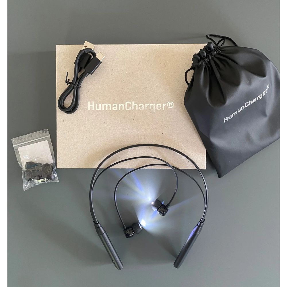 Fone de ouvido de terapia de luz HumanCharger – Luz brilhante sem UV via fones de ouvido para energia, humor, sono e jet lag – Suporte portátil para ritmo circadiano