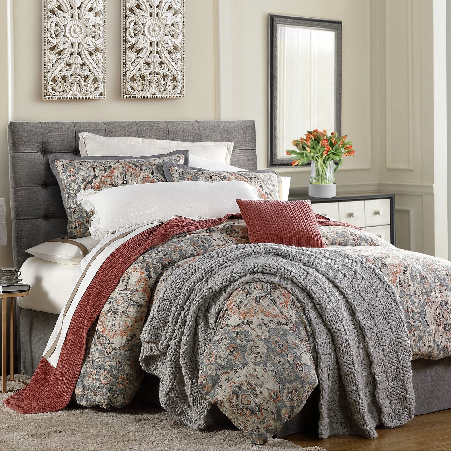 HiEnd Accents Carmen Linen Blend Medallion Vintage Kilim Modern Rustic 3 Piece Comforter Set