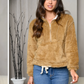 Jaqueta bomber feminina Frankie &amp; Pop sherpa primavera aconchegante camelo com bolso frontal marrom tamanho grande
