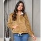 Jaqueta bomber feminina Frankie &amp; Pop sherpa primavera aconchegante camelo com bolso frontal marrom tamanho grande