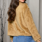 Jaqueta bomber feminina Frankie &amp; Pop sherpa primavera aconchegante camelo com bolso frontal marrom tamanho grande