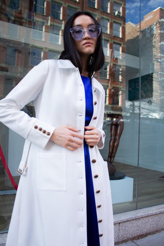 Casaco Monique White – Casaco longo elegante feminino