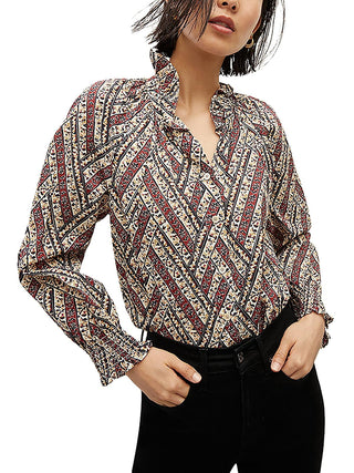 Veronica Beard Calisto Blusa de gola alta com babados, branca