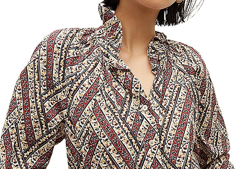 Veronica Beard Calisto Blusa de gola alta com babados, branca