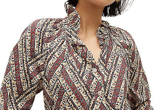 Veronica Beard Calisto Blusa de gola alta com babados, branca