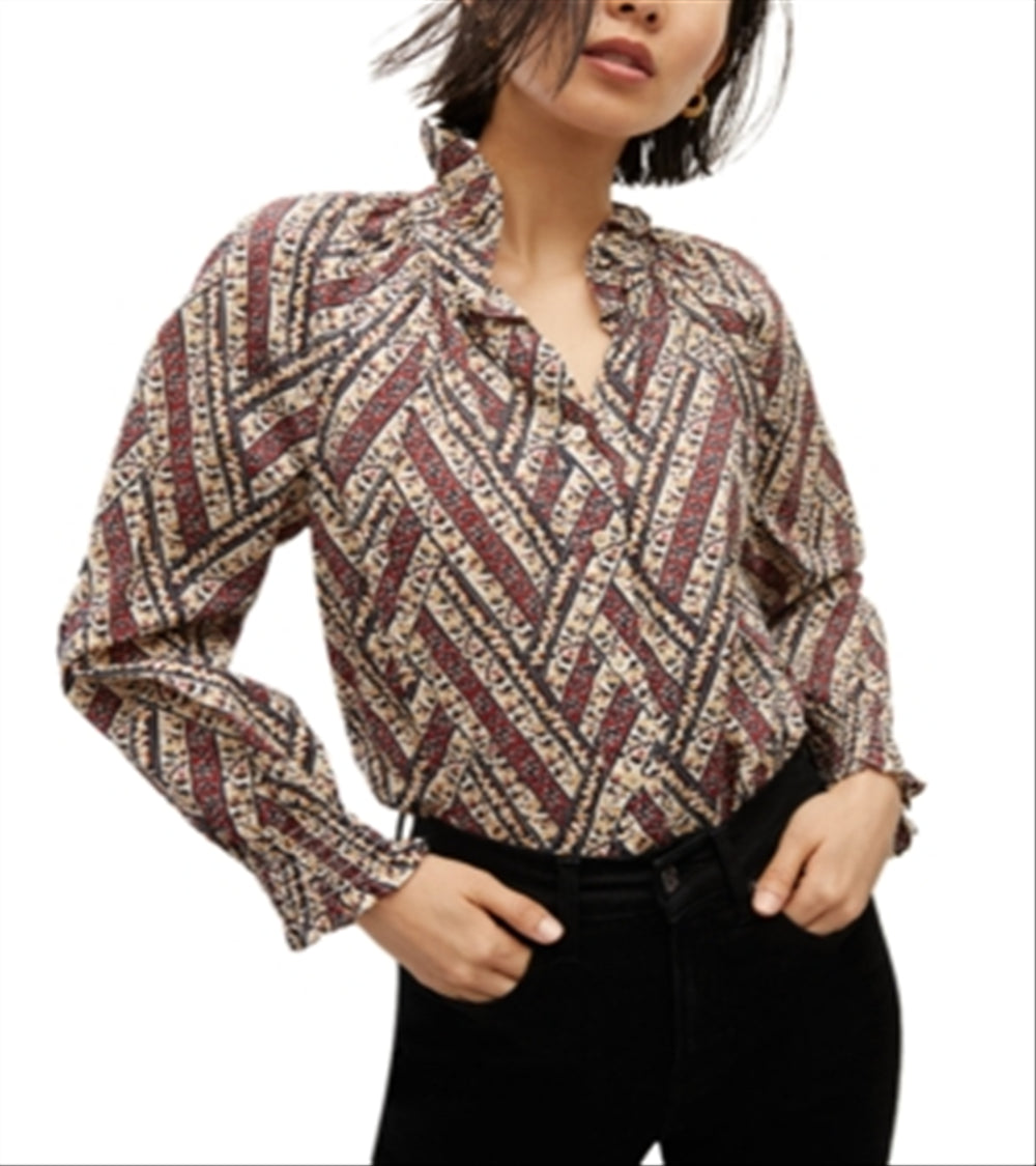 Veronica Beard Calisto Blusa de gola alta com babados, branca