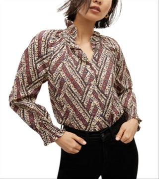 Veronica Beard Calisto Blusa de gola alta com babados, branca