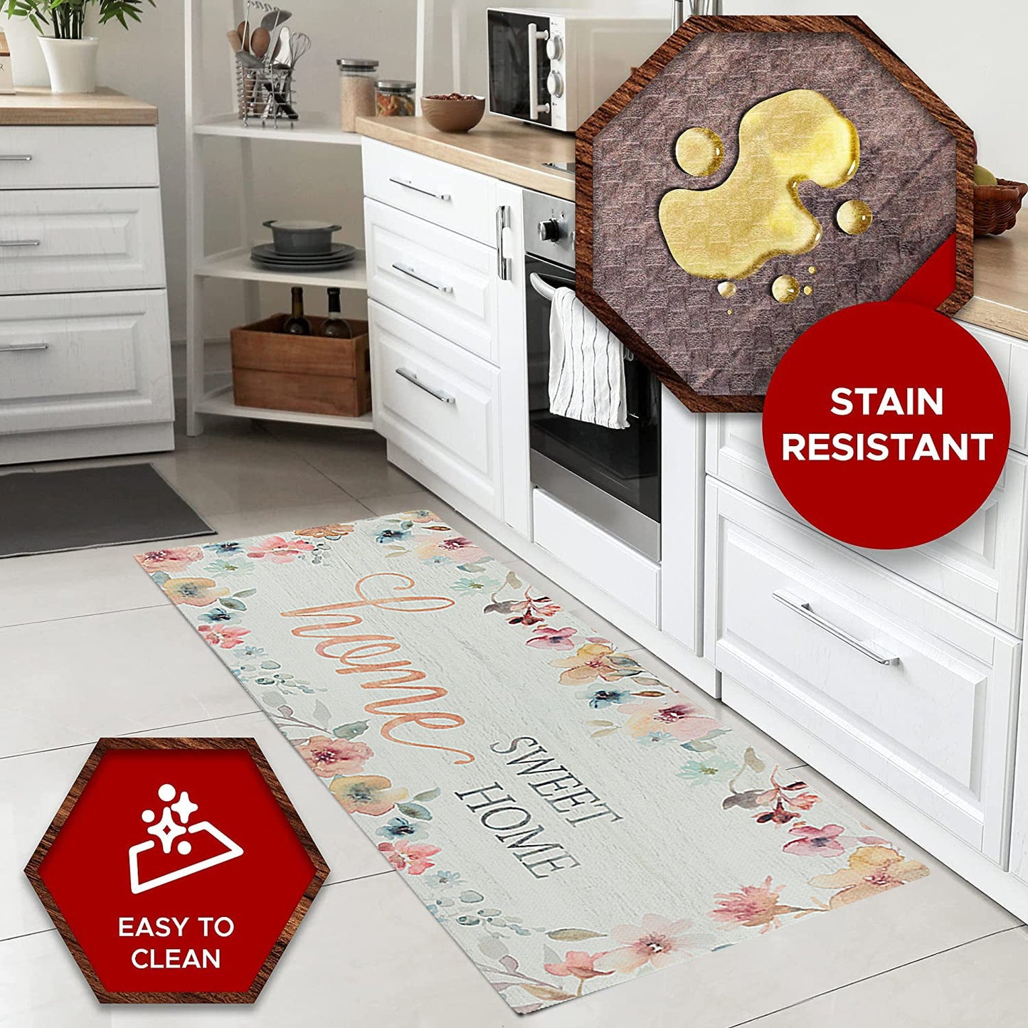 Tapete de cozinha de espuma viscoelástica antifadiga chique de 20" x 55" (Lar Doce Lar) 