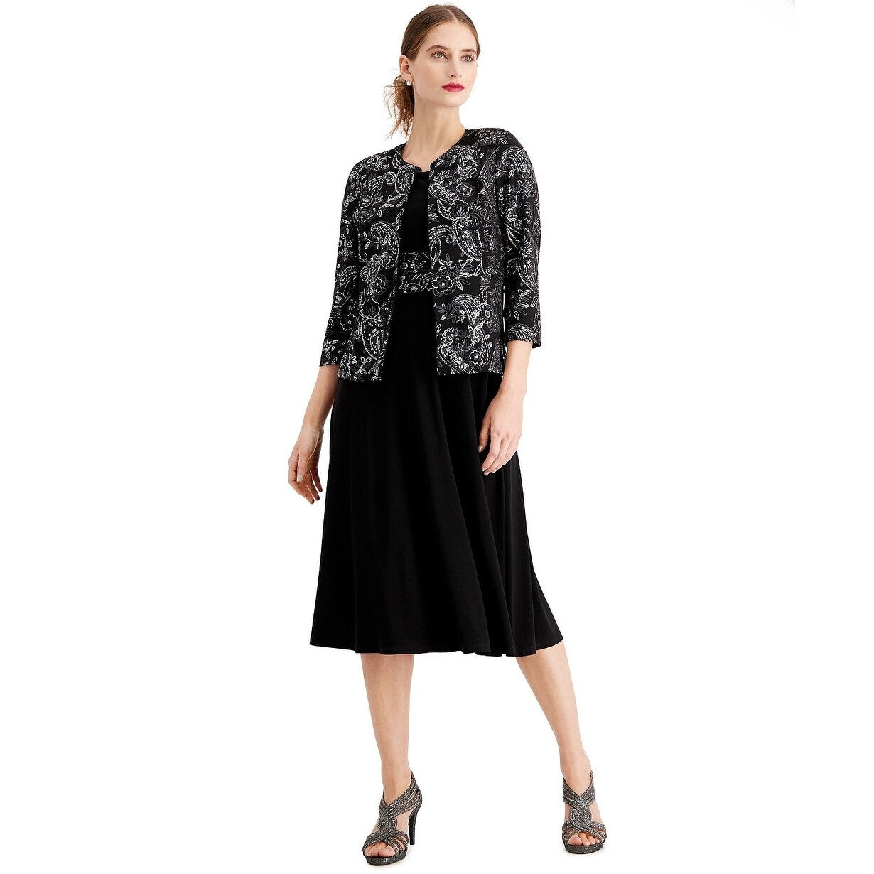 Vestido e jaqueta com glitter feminino Jessica Howard, tamanho 6, prateado