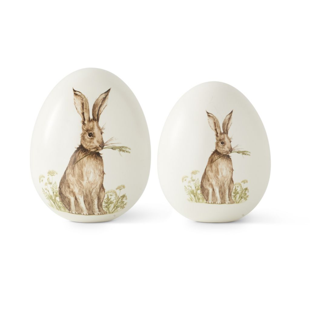 At Home w Jorge Parez Set of 2 Ceramic Bunny Detail Tabletop Eggs