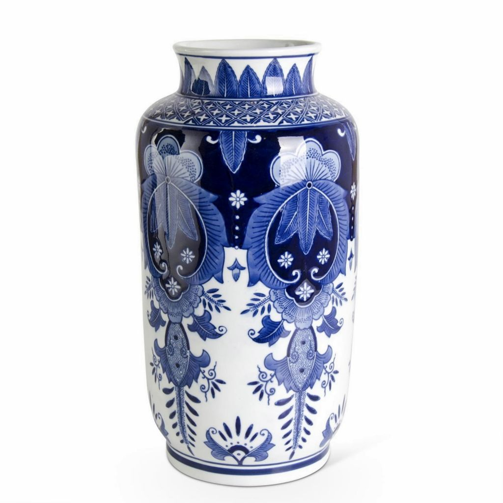 At Home w/ Jorge Parez 15.5" Ceramic Blue & White Chinoiserie Vase