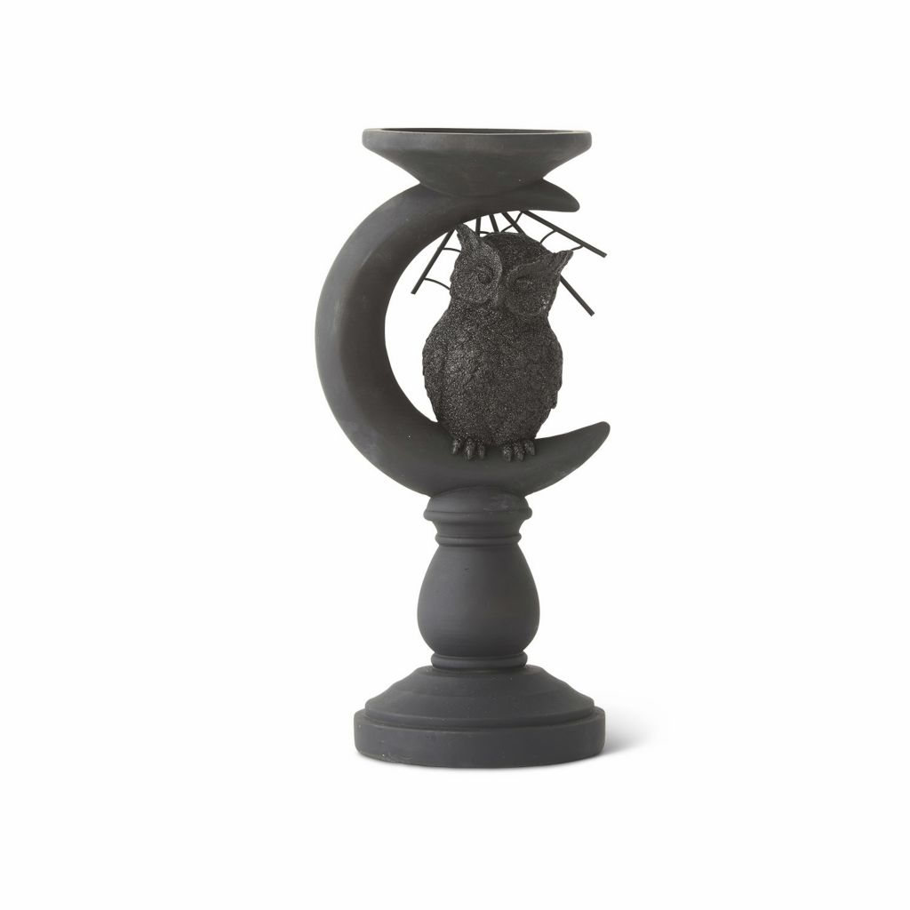 At Home w/ Jorge Parez 10.25" Matte Black Halloween Moon Candlestick