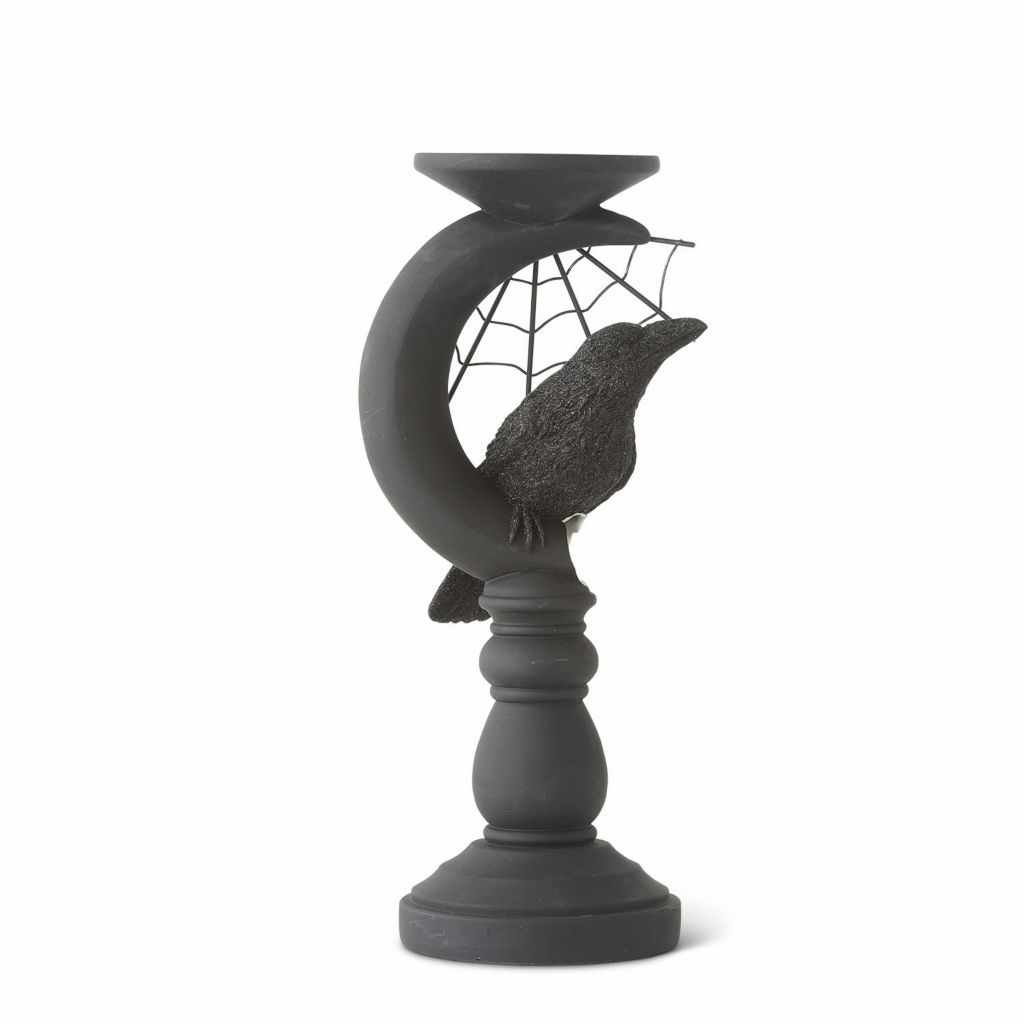 At Home w/ Jorge Parez 12" Matte Black Halloween Moon Candlestick
