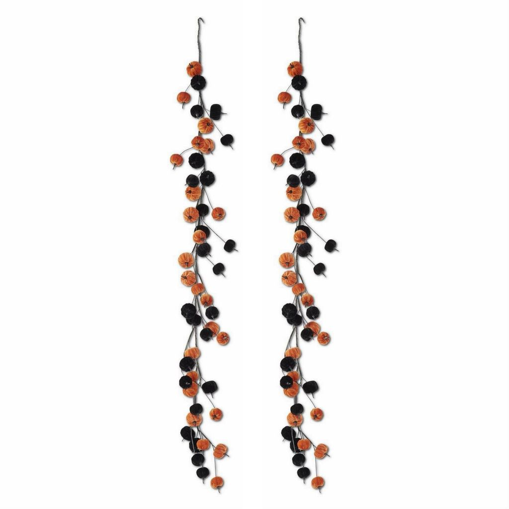 At Home w/ Jorge Parez 60" Set of 2 Black & Orange Velvet Pumpkin Garland