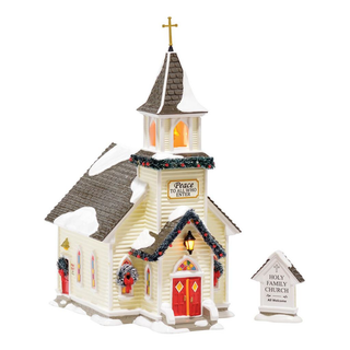 Department 56 Snow Village Holy Family Church w/ Sign