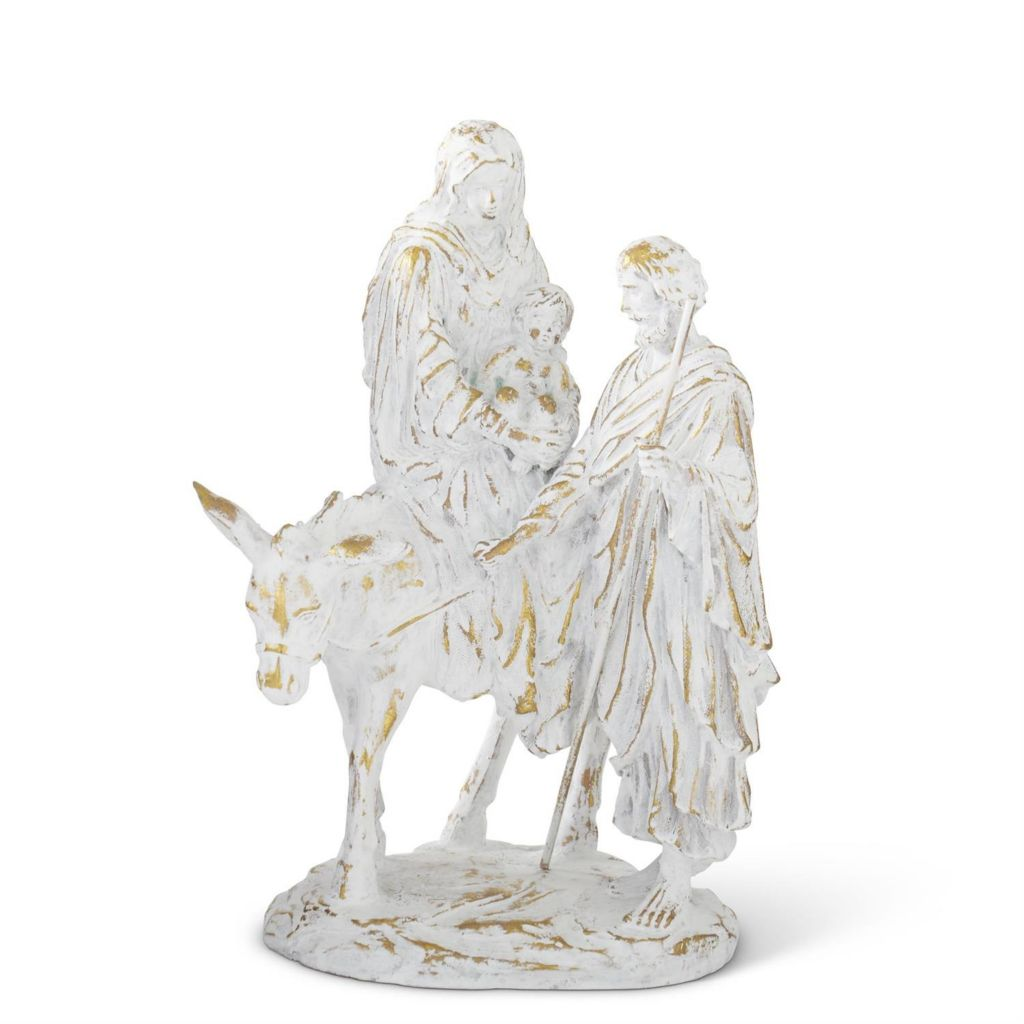At Home w/ Jorge Perez 14" White & Gold Resin Joseph w/ Mary Riding Donkey Nativity