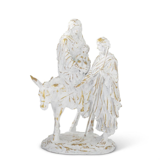 At Home w/ Jorge Perez 14" White & Gold Resin Joseph w/ Mary Riding Donkey Nativity