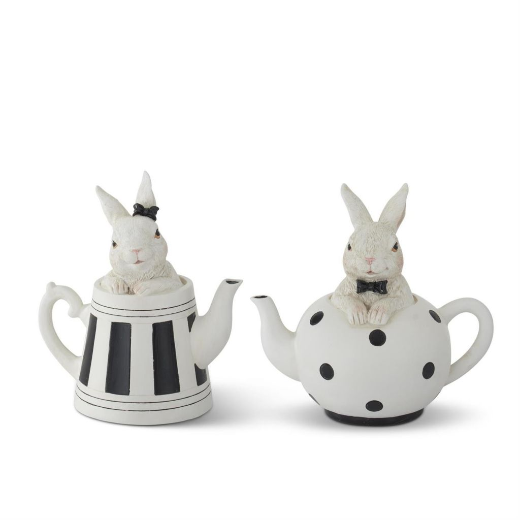 At Home w Jorge Parez Le Cirque Set of 2 Resin 575 Bunny Teapots
