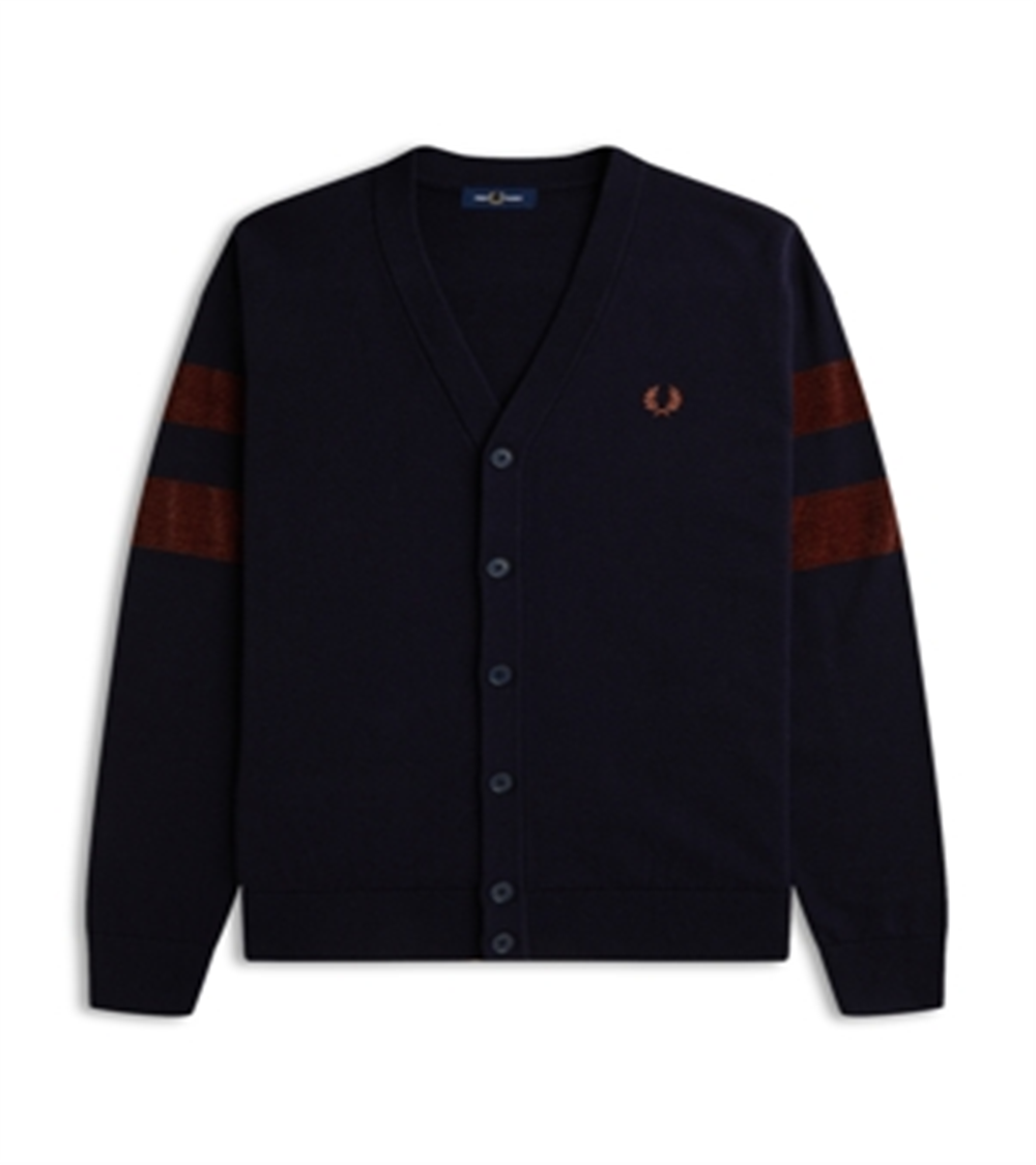 Cardigan Fred Perry de lã merino e algodão texturizado com acabamento regular e gola V, tamanho P