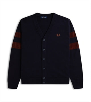 Cardigan Fred Perry de lã merino e algodão texturizado com acabamento regular e gola V, tamanho P