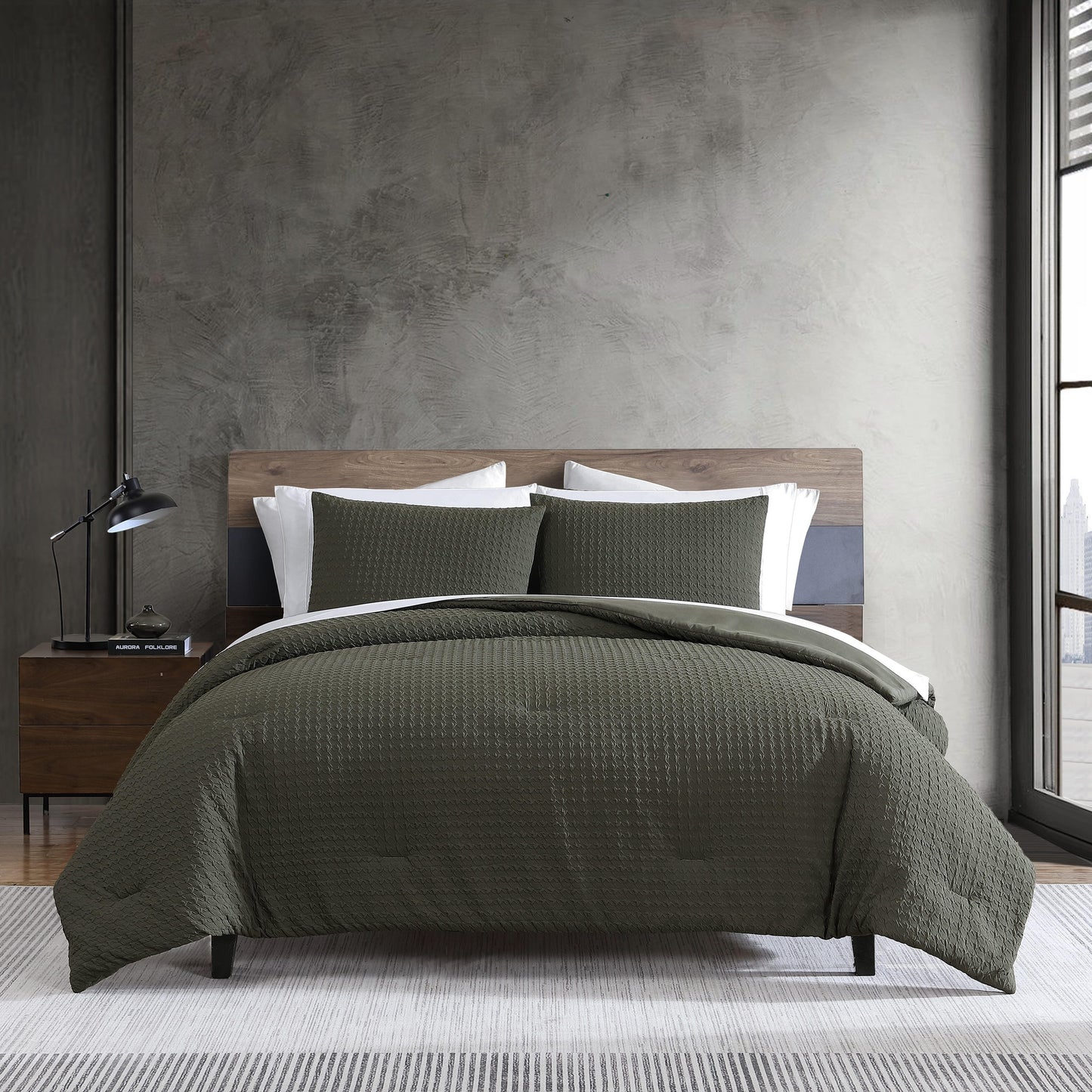 Kenneth Cole Houndstooth Green Reversible Duvet Cover Set