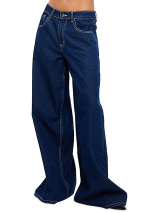 Calça Jeans Lioness Idol Cintura Baixa Perna Larga Azul Tamanho XS