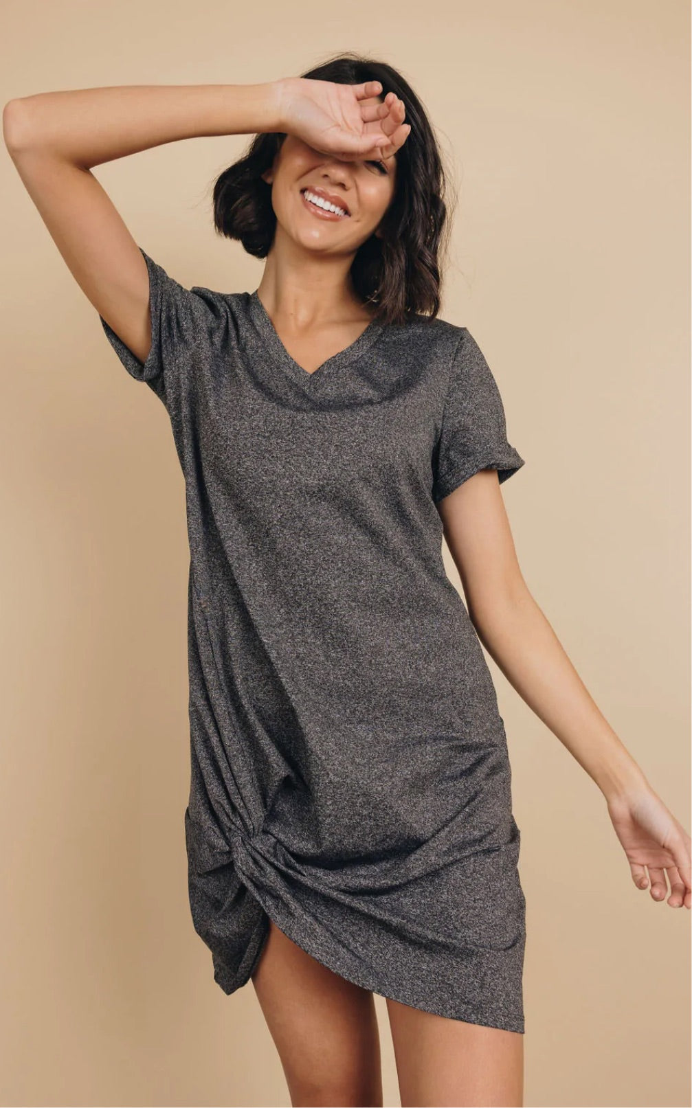 Vestido curto elástico leve com nó Odell para mulheres Frankie &amp; Pop, saída de piscina, cinza, tamanho pequeno