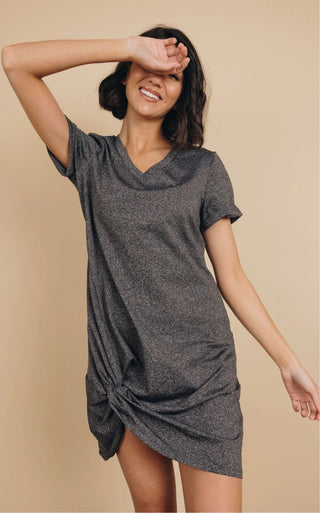 Vestido curto elástico leve com nó Odell para mulheres Frankie &amp; Pop, saída de piscina, cinza, tamanho pequeno