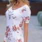 Blusa de praia casual com estampa country e decote em V feminina Frankie &amp; Pop, branca, tamanho médio