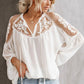 Blusa feminina Frankie &amp; Pop Peasant Invitation com renda em chiffon e manga longa balão, tamanho médio, branca