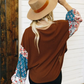 Blusa térmica leve de manga comprida com estampa floral Frankie &amp; Pop para mulheres, tamanho médio, azul