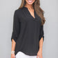 Blusa feminina Frankie &amp; Pop de manga comprida com botões e detalhes leves em chiffon, tamanho pequeno, preta