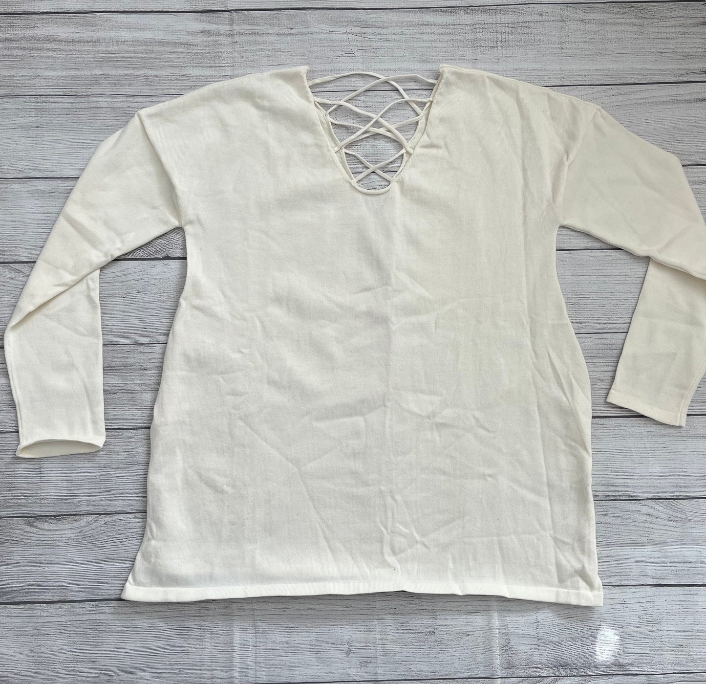 Blusa de malha com decote em V e manga comprida Frankie &amp; Pop feminina, branca, tamanho grande