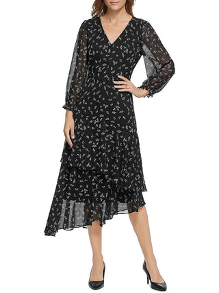 Vestido assimétrico com estampa floral Karl Lagerfeld Paris feminino, preto, tamanho 12