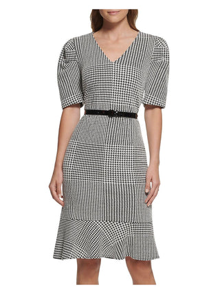 Vestido feminino Karl Lagerfeld Paris com decote em V e cinto, tamanho 2, cor carvão