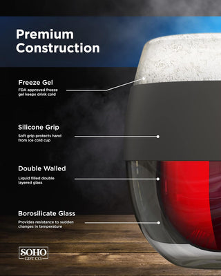 Unique Gift Idea for Wine Lover, Stemless Frozen Wine Glass - Insulated Chiller Freezer Cup- Double Wall (8.5oz)