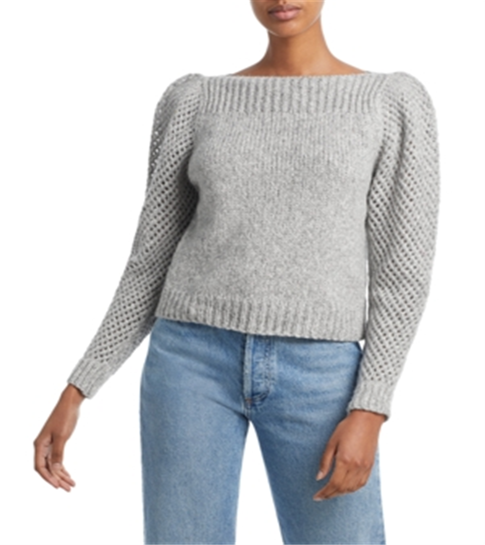 LoveShackFancy Rosie Wool Suéter com gola canoa cinza tamanho M