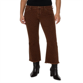 Calça jeans cropped flare Hannah, Liverpool Los Angeles, estampa animal abstrata, marrom, tamanho 4