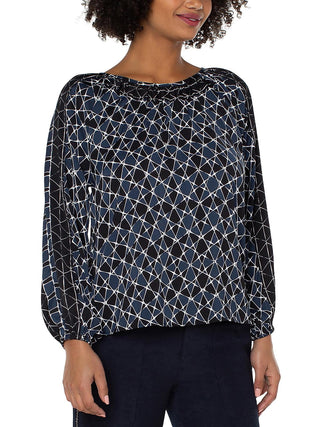 Blusa franzida de manga comprida Liverpool Los Angeles, azul, tamanho XS