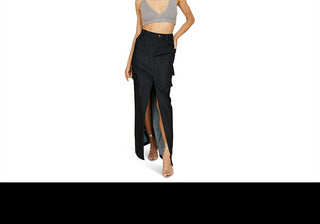 Saia longa Mora com linha e bolinhas cinza