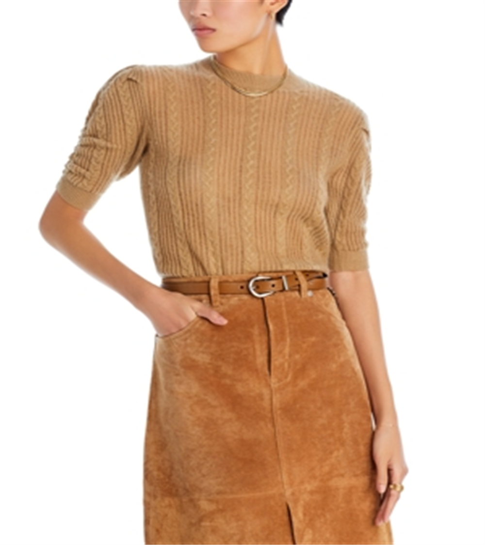 Suéter canelado Pointelle de cashmere com armação bege tamanho XL