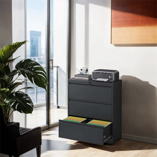 Armário de arquivo lateral com 3 gavetas e fechadura